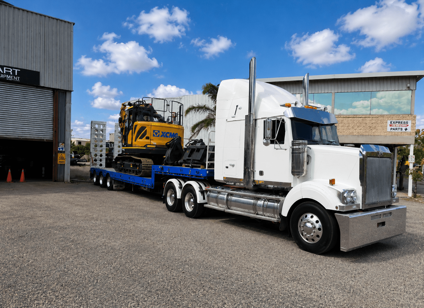 Heavy Machinery Towing, loaded heavy haul trailer